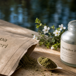 Bacopa brahmi, bacosides et poudre sur table