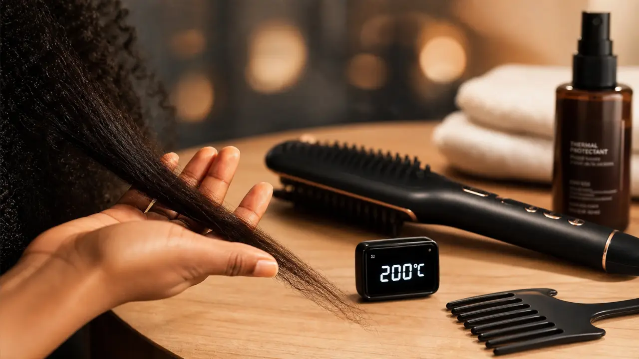 Brosse lissante pour cheveux crépus chauffée à 200°C max