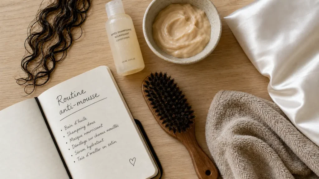 Cheveux mousseux : porosité, hydratation et gestes naturels pour les discipliner