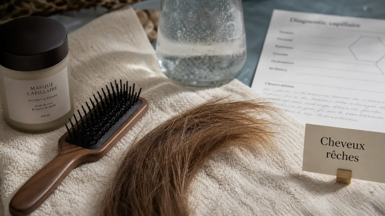 Cheveux reches : cuticules rugueuses, calcaire et brosse démêlante