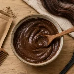 Coloration végétale cheveux blancs : pâte châtain et brosse de teinture