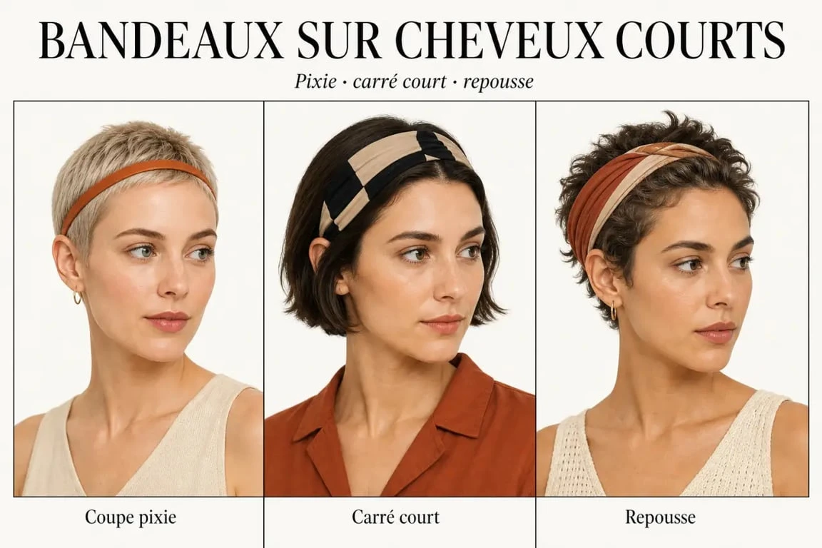 Bandeau cheveu court : rendu sur coupe pixie, carré court et repousse
