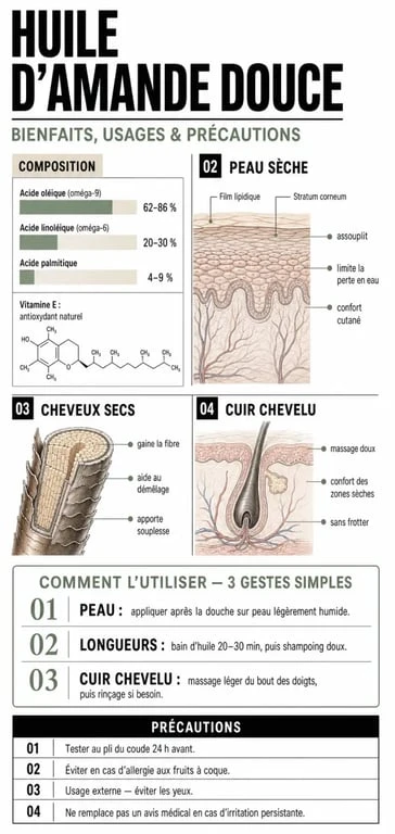 Infographie sur les bienfaits de l’huile d’amande douce