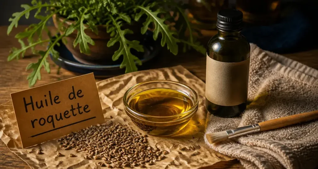 Huile de roquette : bienfaits, usage capillaire et guide d&rsquo;application