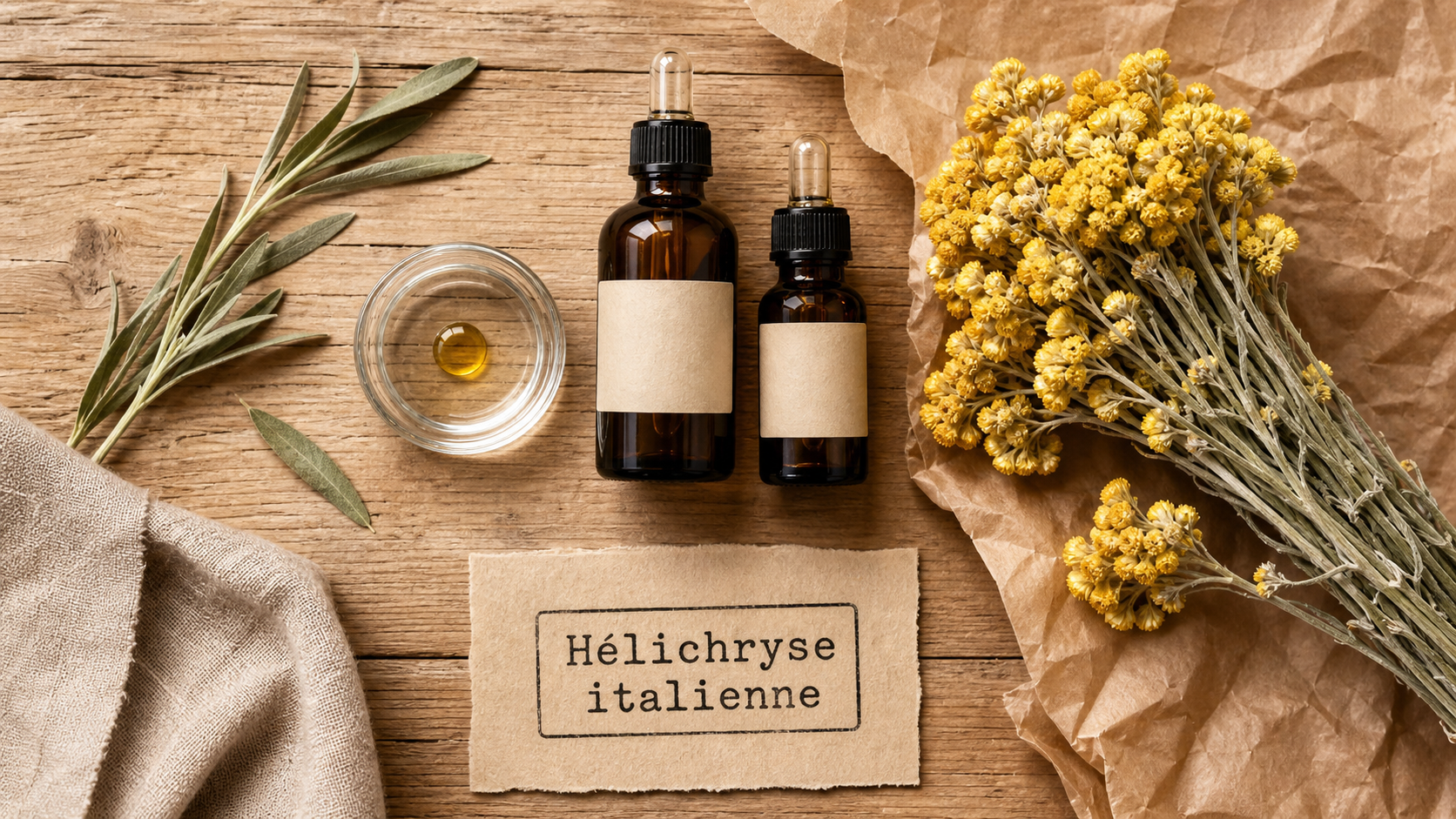 Immortelle huile essentielle : flacons d’huile d’hélichryse anti-bleus
