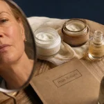 Peau mature définition : visage femme, pores et rides fines visibles
