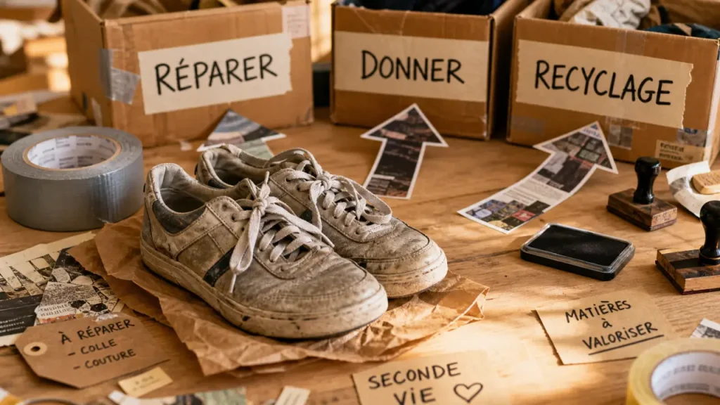 Recycler ses chaussures selon leur état : réparer, donner ou déposer sans se tromper