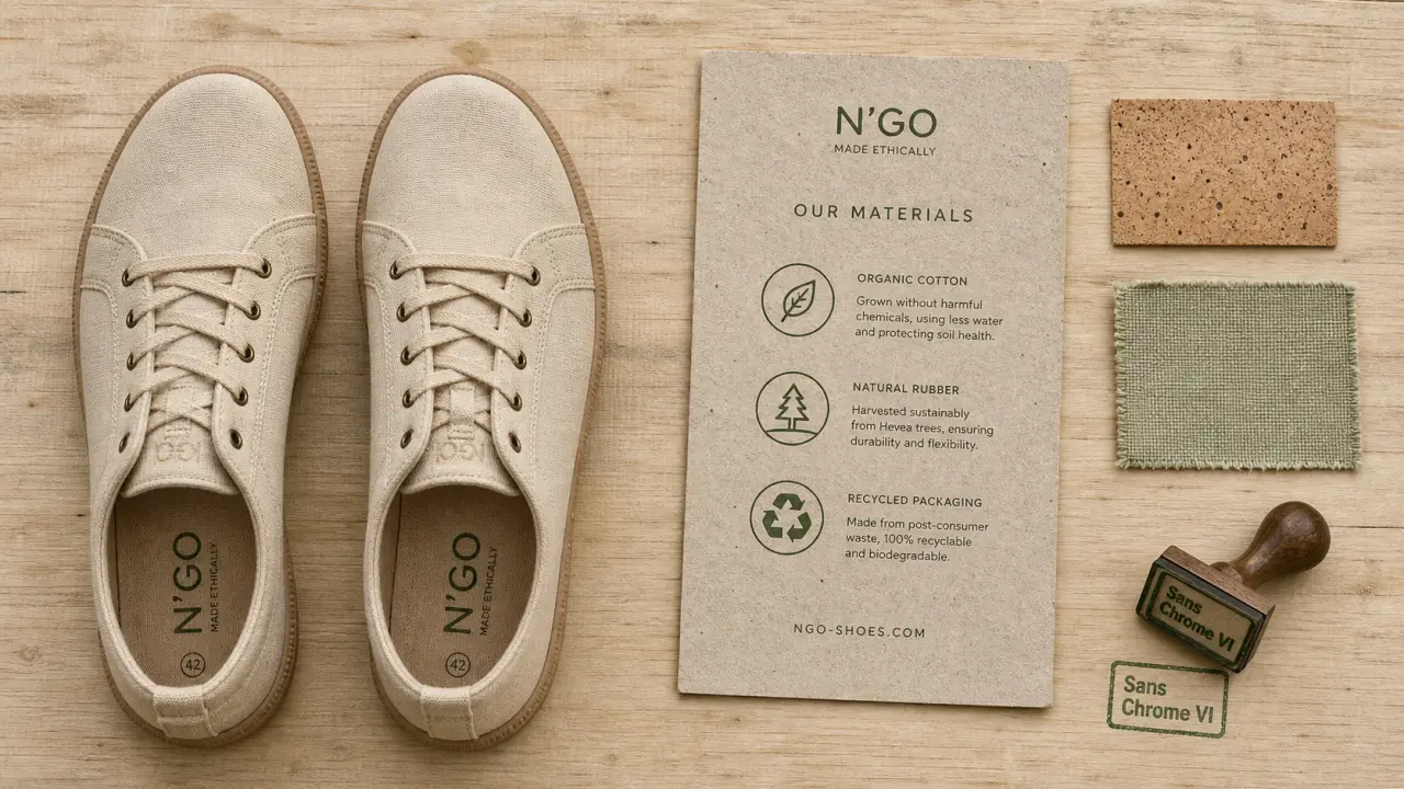 Chaussures éthiques en toile beige et semelle caoutchouc naturel, labels et matières à vérifier