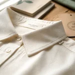 Chemise femme coton bio avec label GOTS, gros plan en tissu écru