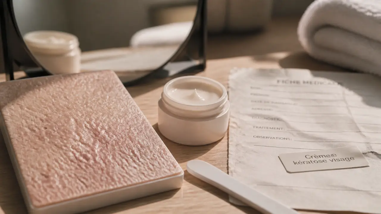 Crème pour kératose visage : pot et texture cutanée