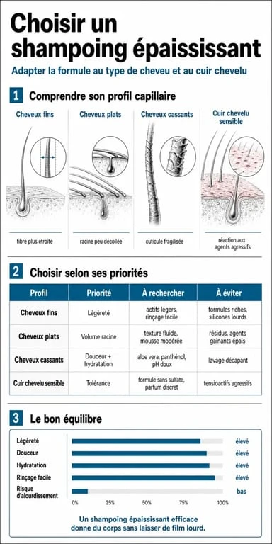 Infographie sur le meilleur shampoing pour épaissir les cheveux