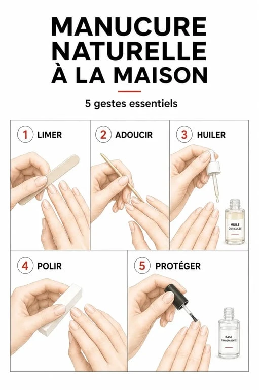 Manucure naturelle à la maison avec lime, huile et bâtonnet à cuticules