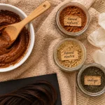 henna cheveux : bol de henné, gants et mèche sur cheveux blancs
