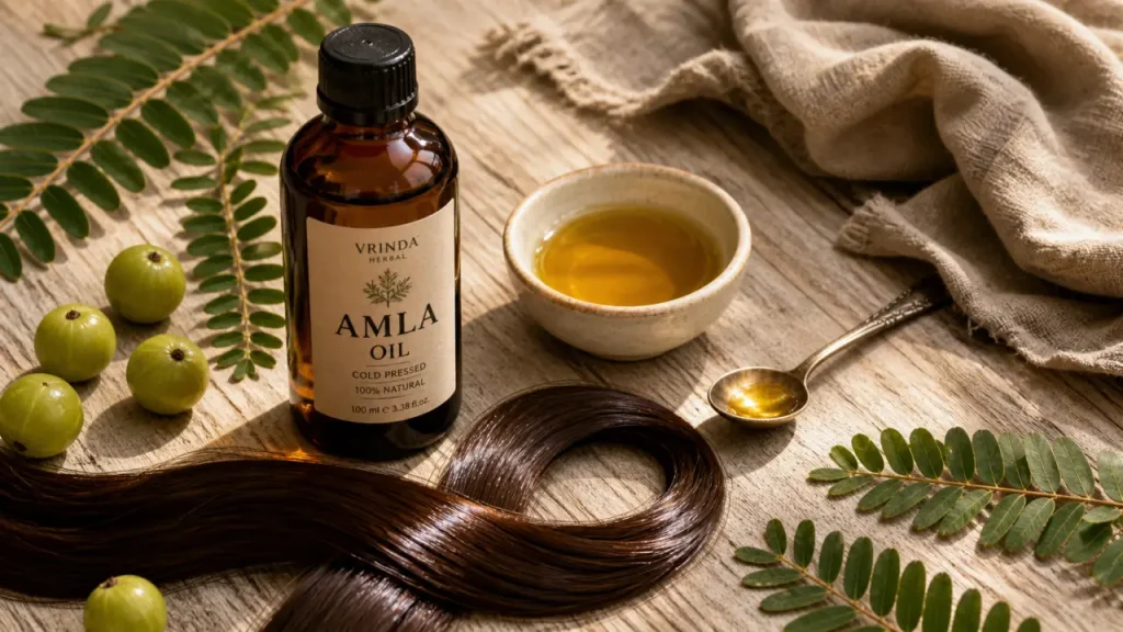 Huile pour cheveux amla : brillance, bain d’huile et prudence sur cheveux clairs