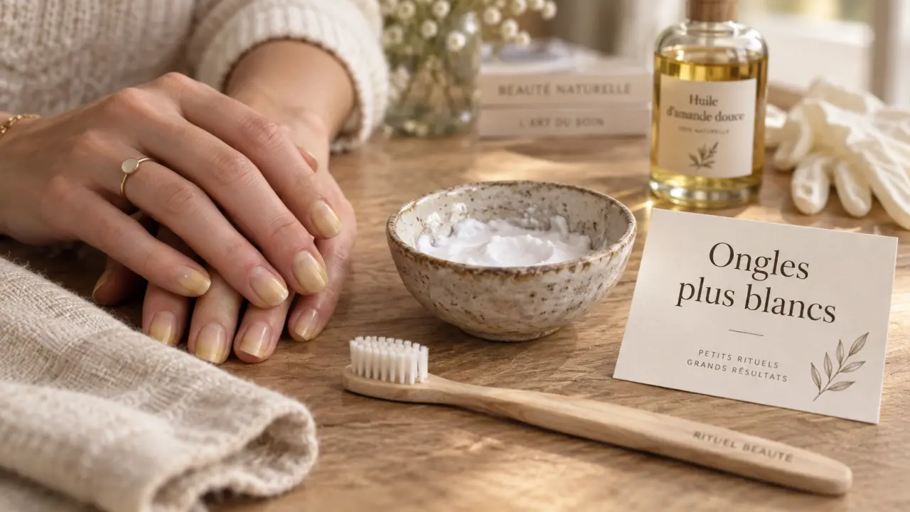 Blanchir ongles au bicarbonate, pâte blanche sur ongles et bol en céramique