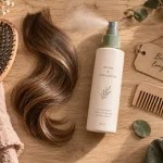 Brume de cheveux légère en halo sur les longueurs, sans alourdir