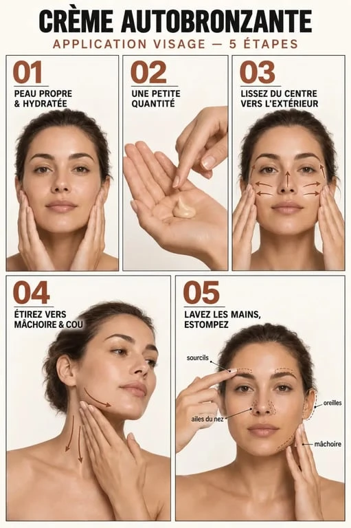 Étapes d’application d’une crème visage autobronzante sans traces