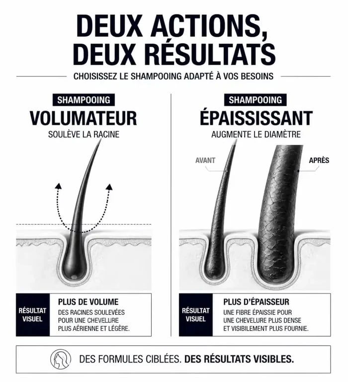 Différence entre shampoing volumateur et épaississant pour cheveux fins
