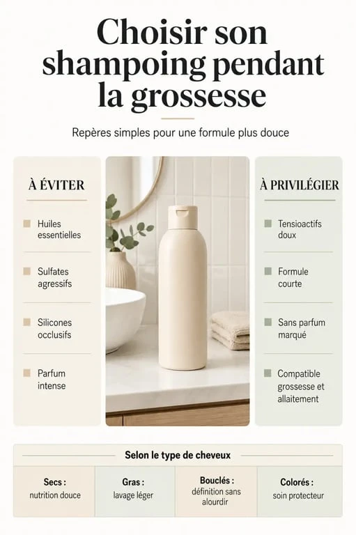 Shampoing femme enceinte : composition douce, ingrédients à éviter et critères de choix selon le type de cheveux