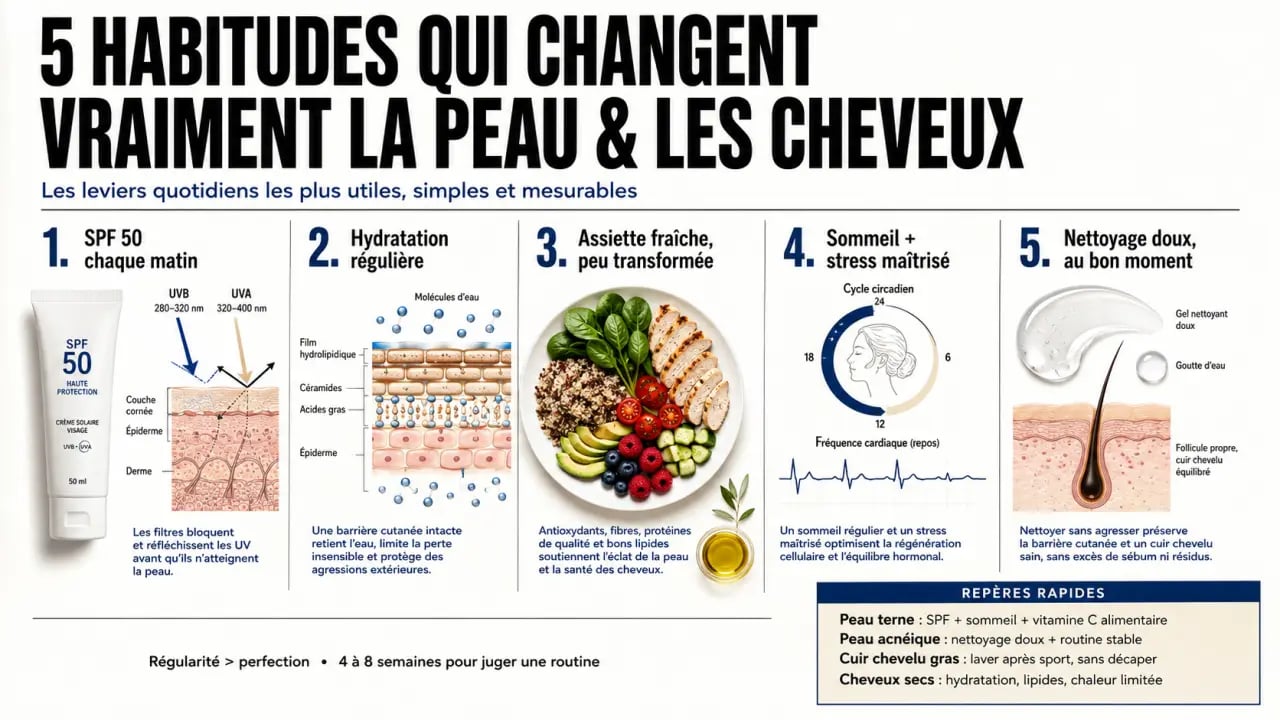 Beauté de la peau et des cheveux : 5 habitudes de vie à retenir pour une routine simple et durable