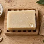 Savon solide corps bio surgras : texture naturelle et eau perlant sur savon