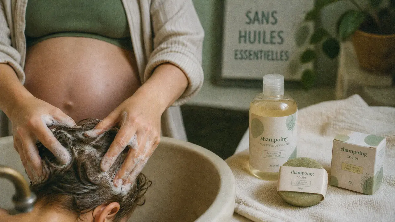 Shampoing femme enceinte sans huiles essentielles, mousse sur cuir chevelu