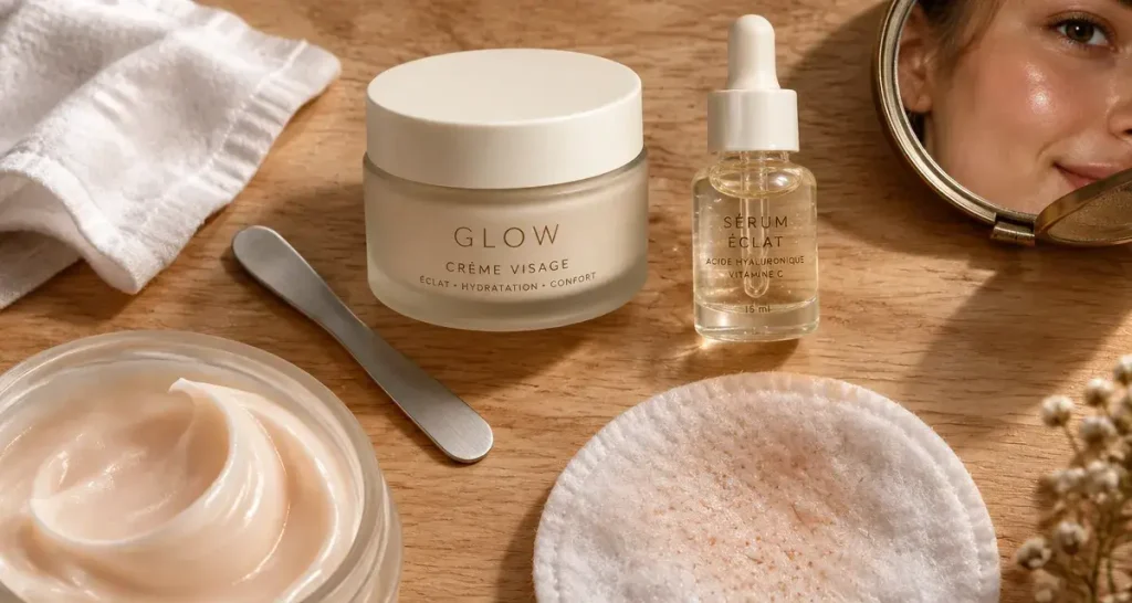 Une crème glow visage illumine le teint sans effet pailleté