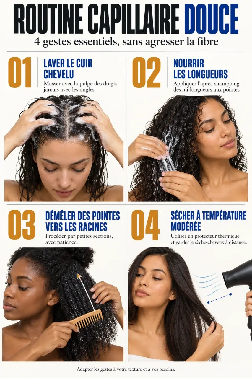 Comment avoir de beaux cheveux : routine capillaire douce en quatre étapes