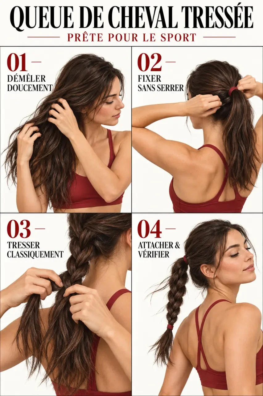 Étapes d’une coiffure pour le sport avec queue de cheval tressée