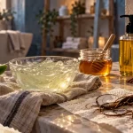 Hydratant naturel pour cheveux : gel d’aloe vera sans effet gras en salle de bain