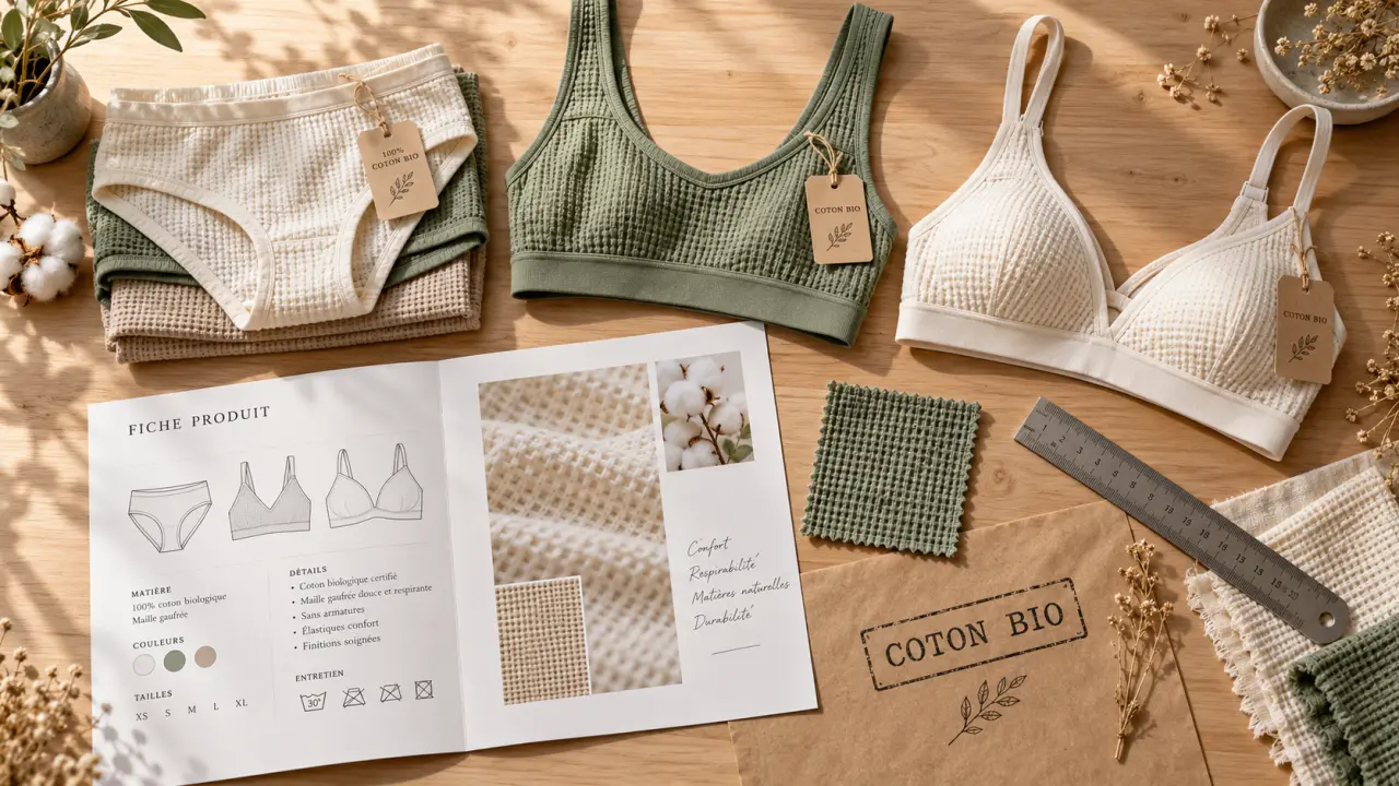 Lingerie coton bio en flat-lay : coton, confort et composition
