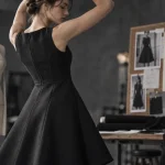 Robe trapèze femme noire mi-longue, coupe confortable