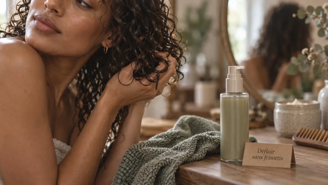 Routine cheveux boucle : définir sans frisottis sur cheveux bouclés, scrunch et leave-in
